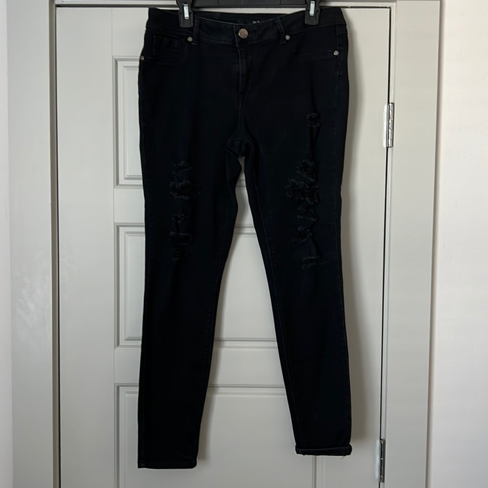 1822 Denim black skinny distressed jeans stretch Sz 31 ripped